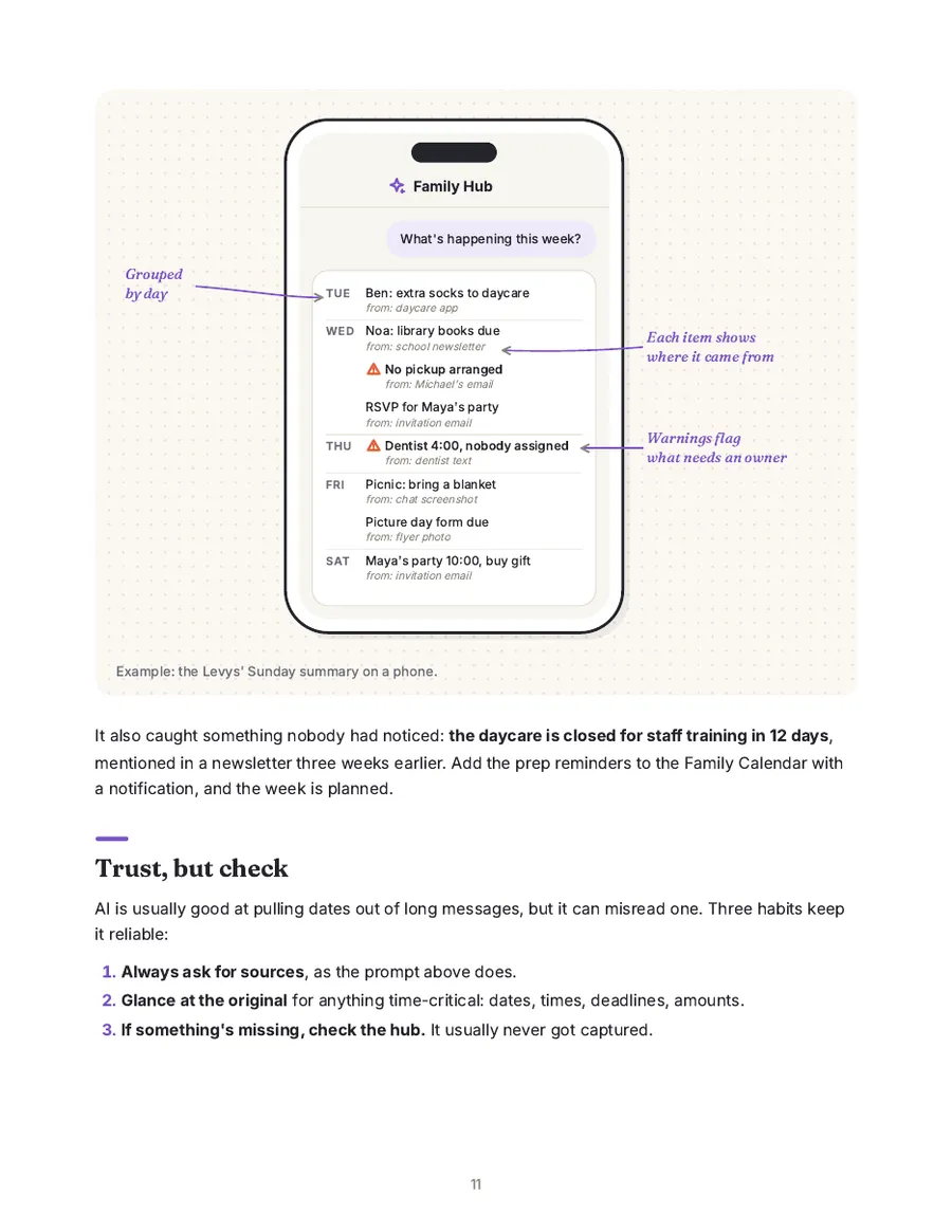 A page from the book showing the AI weekly summary on a phone