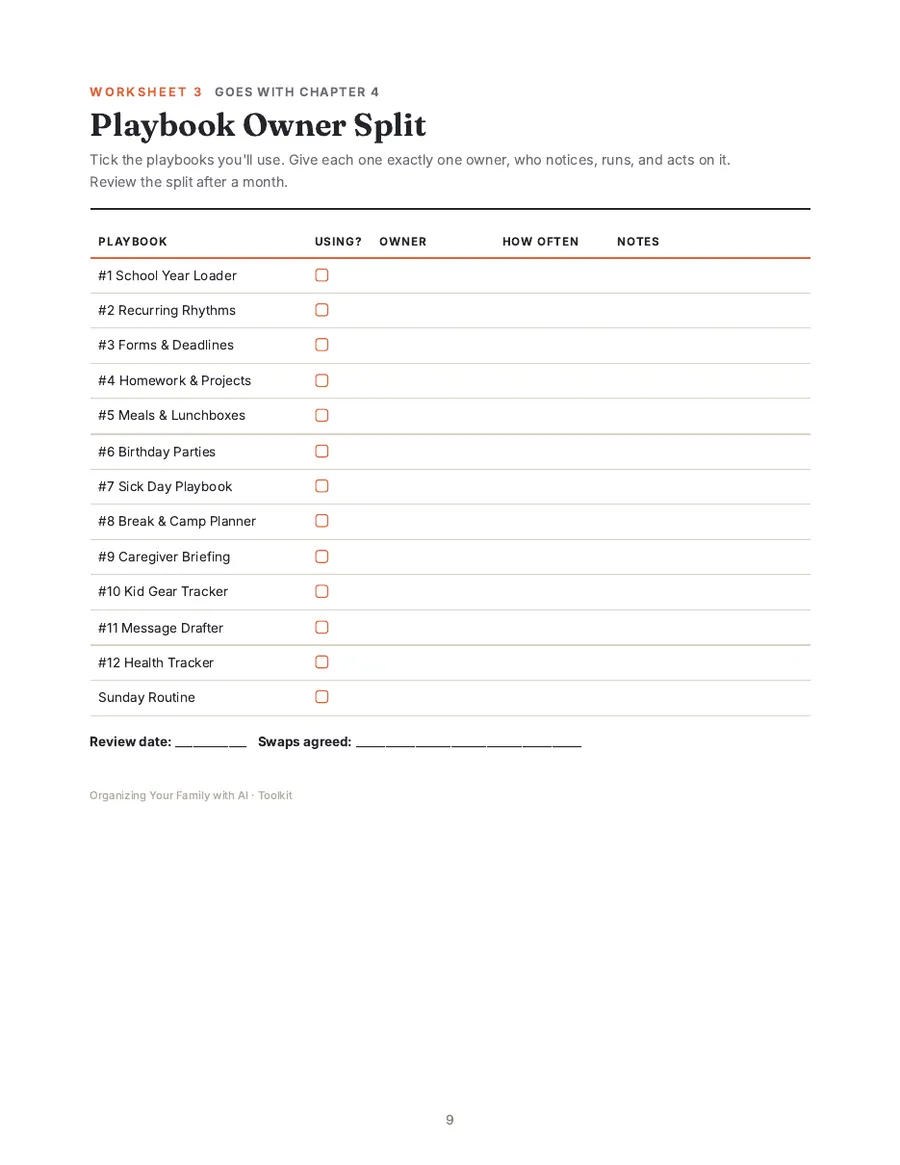 Bundle worksheet: playbook owner split