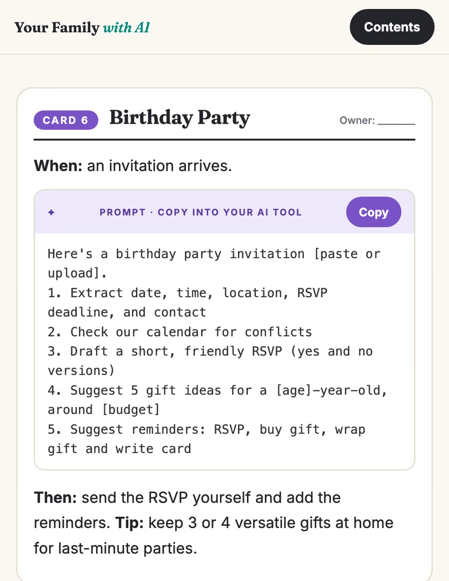 The phone-friendly web edition with a Copy button on a prompt